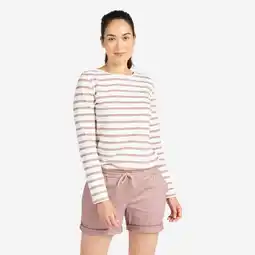 Decathlon Streepjesshirt met lange mouwen voor zeilen dames Sailing 100 ecru taupe aanbieding