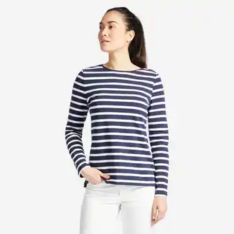 Decathlon Streepjesshirt met lange mouwen voor dames Sailing 100 blauw wit aanbieding