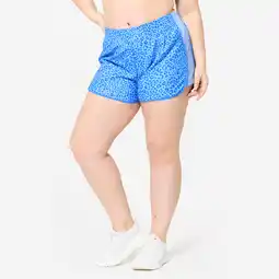 Decathlon Lichte en korte fitness short marineblauw met lichtblauwe strook aanbieding