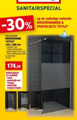Hubo Aquatrends Style douchewand 120x200 cm rookglas met matte middenband aanbieding