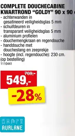 Hubo Aurlane Goldy douchecabine 90x90x230 cm kwartrond aanbieding