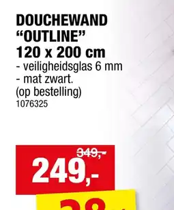 Hubo Aurlane Outline douchewand 120x200 cm helder glas zwart aanbieding