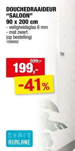 Hubo Aurlane Saloon douchedraaideur 90x200 cm mat zwart aanbieding
