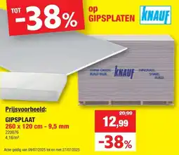 Hubo Knauf gipsplaat AK 9,5mm 260x120 cm aanbieding