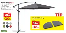 Hubo Garden Plus zweefparasol 3m 6 baleinen grijs + voet aanbieding