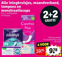 Kruidvat Alle inlegkruisjes, maandverband, tampons en menstruatiecups aanbieding