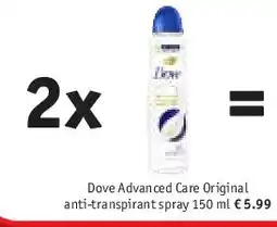 Kruidvat Dove Advanced Care Original anti-transpirant spray 150 ml aanbieding