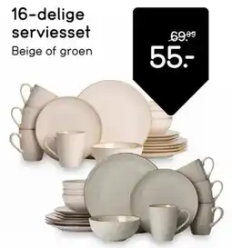Leen Bakker 16-delige serviesset Beige of groen aanbieding