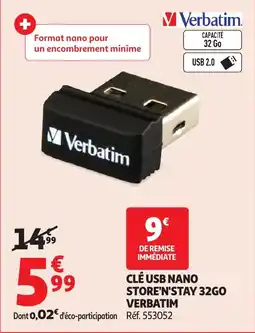 Auchan Clé USB Nano Store'n'stay 32GO Verbatim aanbieding