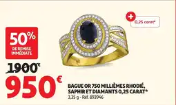 Auchan Bague or 750 millièmes rhodié, saphir et diamants 0,25 carat aanbieding