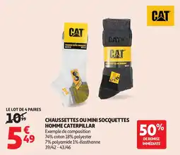 Auchan Chaussettes ou Mini Socquettes Homme Caterpillar aanbieding