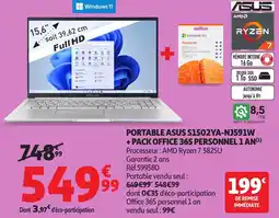 Auchan Portable Asus S1502YA-NJ591W + Pack Office 365 Personnel 1 An aanbieding