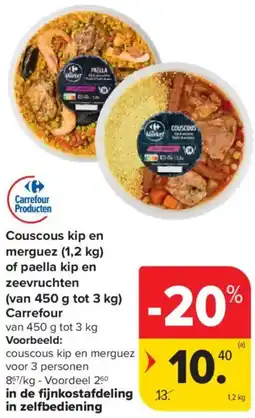 Carrefour Market Couscous kip en merguez of Paella kip en Zeevruchten aanbieding