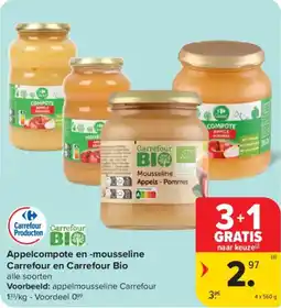 Carrefour Market Appelcompote en mousseline Carrefour en Carrefour Bio aanbieding