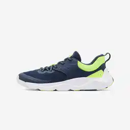 Decathlon Lichte multisportschoenen met veters voor kinderen Playful Fast blauw geel aanbieding