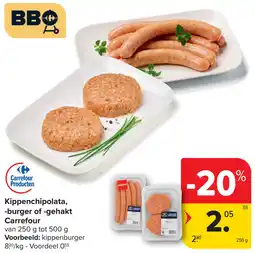 Carrefour Kippenchipolata, burger of gehakt Carrefour aanbieding
