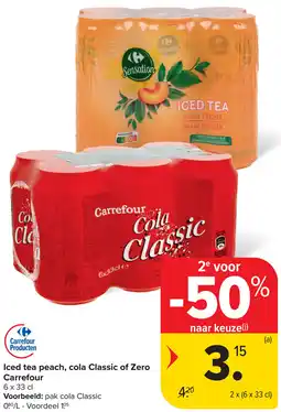 Carrefour Iced tea peach, cola Classic of Zero Carrefour aanbieding