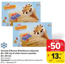Carrefour Cornets D'Amour Brésilienne IJsboerke of witte manon Leonidas aanbieding