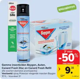 Carrefour Gamma insecticiden Baygon, Autan, Canard Fresh Disc en Canard Fresh Refill aanbieding