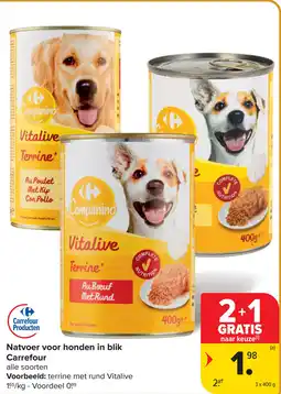 Carrefour Natvoer voor honden in blik Carrefour aanbieding