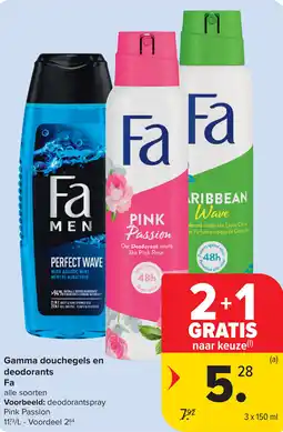 Carrefour Gamma douchegels en deodorants Fa aanbieding