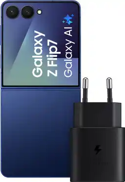 Coolblue Samsung Galaxy Z Flip 7 512Â Go Bleu 5G + Samsung Chargeur 25Â Watts Noir aanbieding