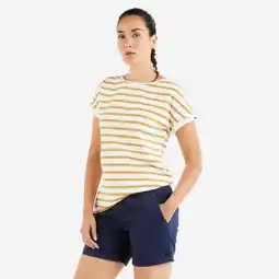 Decathlon Gestreept T-shirt met korte mouwen voor zeilen dames Sailing 100 wit oker aanbieding