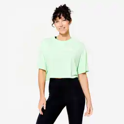 Decathlon Cropped dames-T-shirt lichtgroen aanbieding