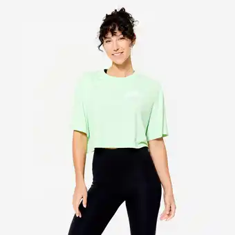 Decathlon Cropped dames-T-shirt lichtgroen aanbieding