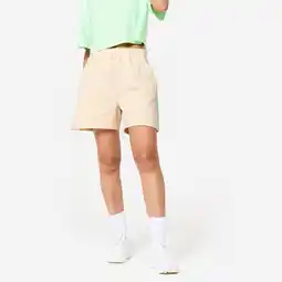 Decathlon Wijde fitness short voor dames beige wit aanbieding