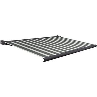 Brico Domasol zonnetent elektrisch met afstandsbediening ’Factor 20-A’ groen/wit smalle strepen 550 x 250 cm aanbieding