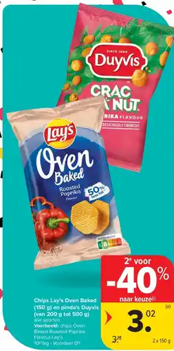 Carrefour Chips Lay’s Oven Baked (150 g) en pinda’s Duyvis (van 200 g tot 500 g) aanbieding