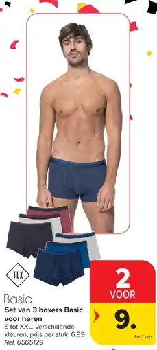 Carrefour Set van 3 boxers Basic voor heren aanbieding
