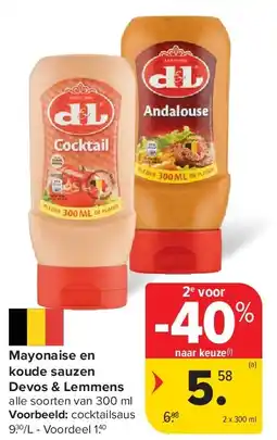 Carrefour Mayonaise en koude sauzen Devos & Lemmens aanbieding