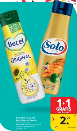 Carrefour Vloeibare margarine Becel, Solo en Bertolli aanbieding