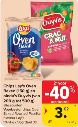 Carrefour Chips Lay’s Oven Baked (150 g) en pinda’s Duyvis (van 200 g tot 500 g) aanbieding