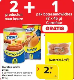 Carrefour Worsten in blik Zwan aanbieding