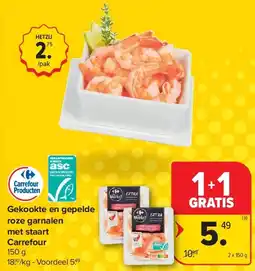 Carrefour Gekookte en gepelde roze garnalen met staart Carrefour aanbieding