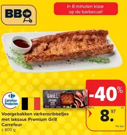 Carrefour Voorgebakken varkensribbetjes met laksaus Premium Grill Carrefour aanbieding