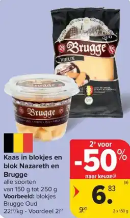 Carrefour Market Nazareth en Brugge Kaas in blokjes en blok aanbieding