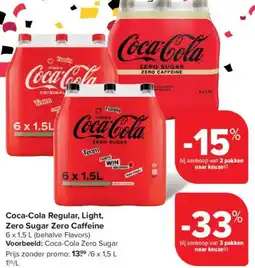 Carrefour Market Coca-Cola Regular, Light, Zero Sugar Zero Caffeine aanbieding