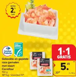 Carrefour Market Gekookte en gepelde roze garnalen met staart aanbieding