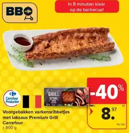 Carrefour Market Voorgebakken varkensribbetjes met laksaus Premium Grill aanbieding