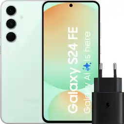 Coolblue Samsung Galaxy S24 FE 128GB Groen 5G + Samsung Oplader 25 Watt Zwart aanbieding
