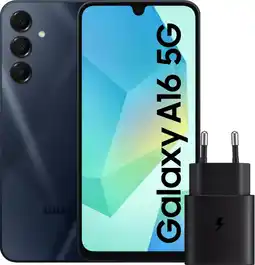 Coolblue Samsung Galaxy A16 128GB Donkerblauw 5G + Samsung Oplader 25W Zwart aanbieding