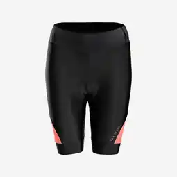 Decathlon Damesfietsbroek voor racefietsen Discover zonder bretels zwart/koraalrood aanbieding