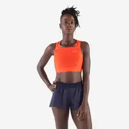 Decathlon Lichte hardloop crop top voor dames Race crop 900 Light rood Méline Rollin aanbieding
