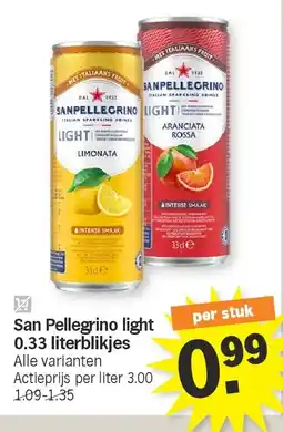Albert Heijn San Pellegrino light 0.33 literblikjes aanbieding