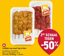 Delhaize Grillade van rund, kip of lam aanbieding
