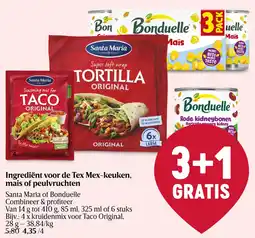 Delhaize Ingrediënt voor de Tex Mex-keuken, mais of peulvruchten Santa Maria of Bonduelle aanbieding